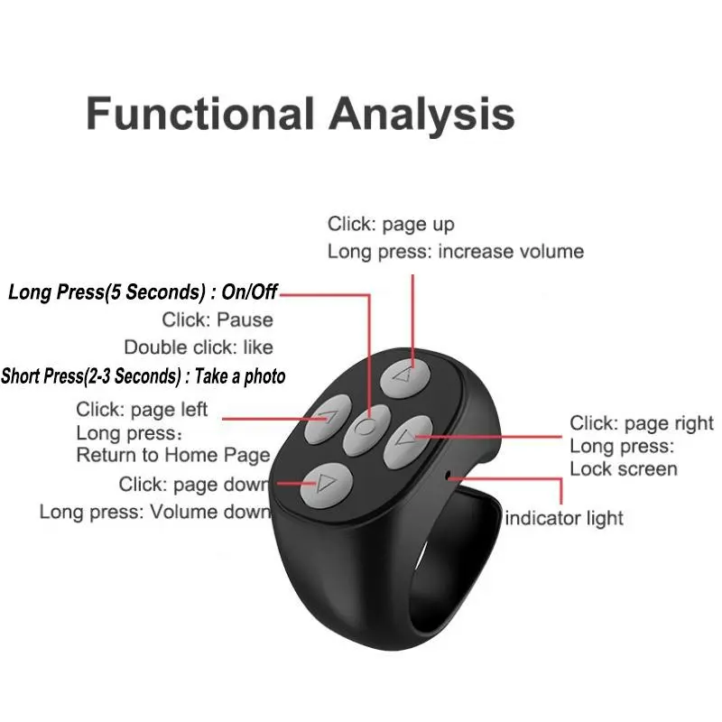 Wireless Remote Control Ring, Selfie Video Controller for Phone, Automatic Page Turner for Various APP, Selfie Accessories